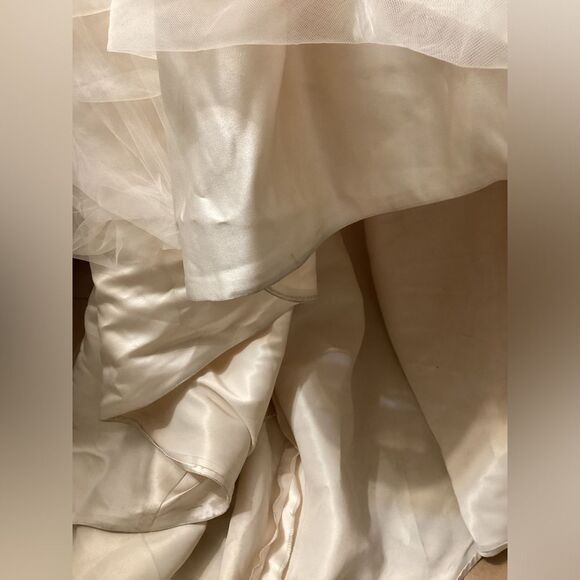 Madi Lane Elegant Lace Strapless Ball Gown Wedding Dress – Ivory Tulle - Picture 7 of 16